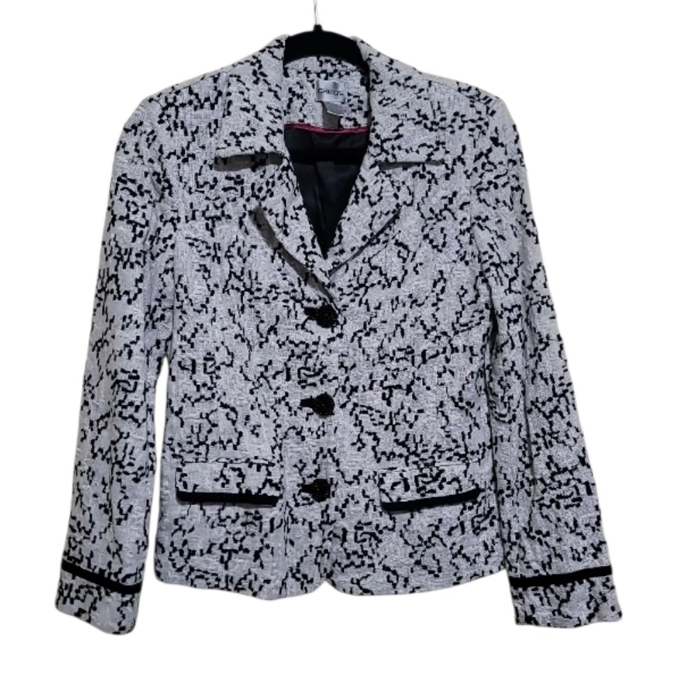 Chico's Women White and Black Blazer Jacket Size Small